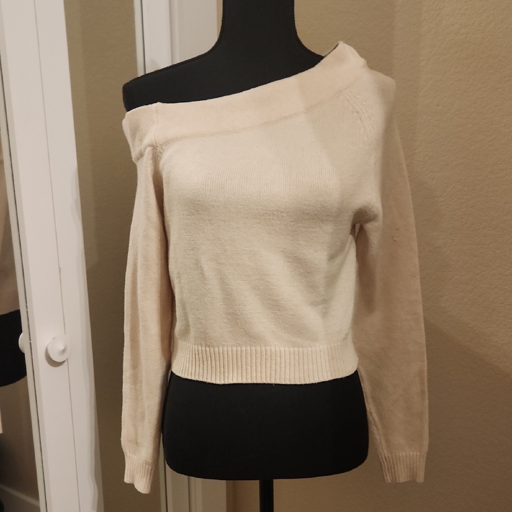 Lulu's Cream Off-the-Shoulder Sweater with Ribbed Texture